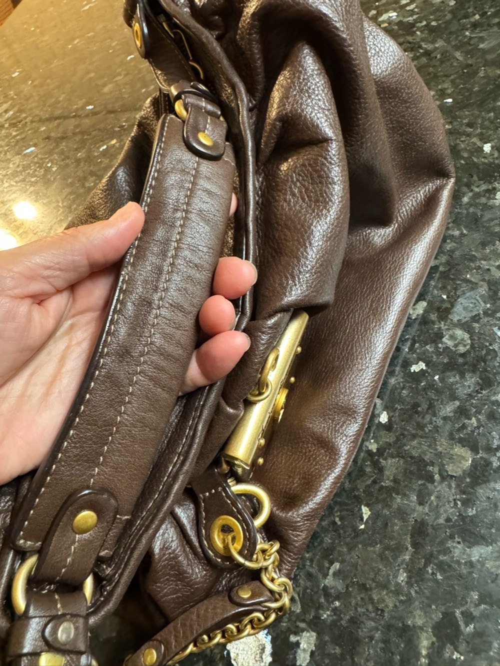 Juicy Couture Chocolate Brown Leather Shoulder Bag with Gold Charm - Picture 13 of 16